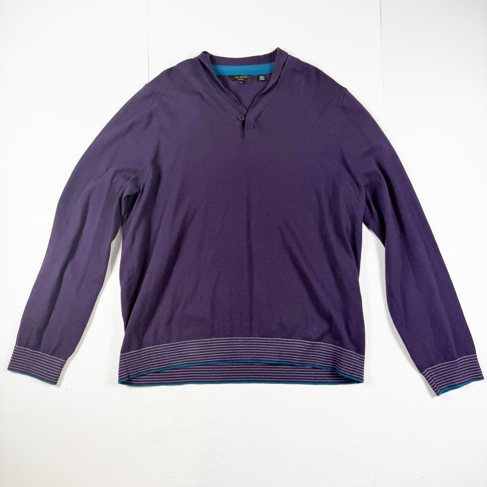 Ted Baker London‎ Purple V Neck Sweater Blue Trim Size 6 XXL
